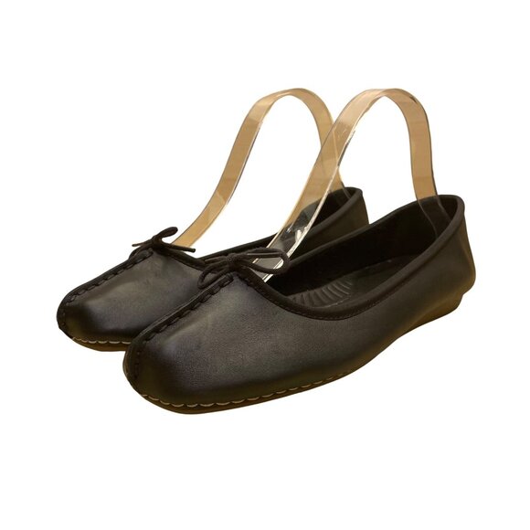 Clarks Women’s Black Leather Bow Detail Slip-On Artisan Ballet Flats Size 7 - Picture 3 of 8